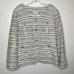 MONROE & MAIN Blazer Gray & Cream Tweed Crested Buttons Single Breasted 16